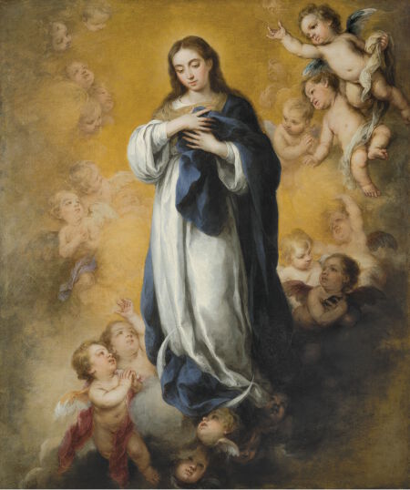 'Virgin of the Immaculate Conception', ca. 1670. Bartolomé Esteban Murillo, (Spain 1617-1682). Oil on canvas, 54 x 46 inches (137.2 x 116.8 cm). The Nelson-Atkins Museum of Art, Kansas City, Missouri. Purchase: William Rockhill Nelson Trust, 30-32.