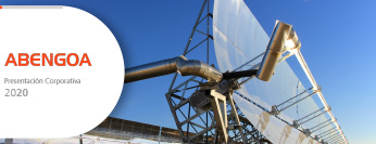Logo de Abengoa junto a una parte de la bola del mundo.