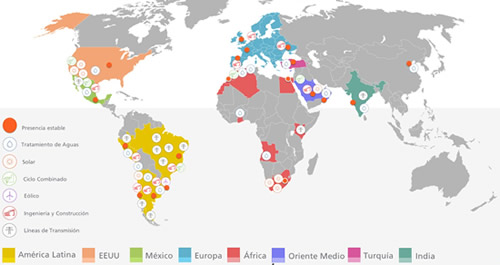 Distribución geográfica de proyectos de Abengoa* Datos a junio de 2011